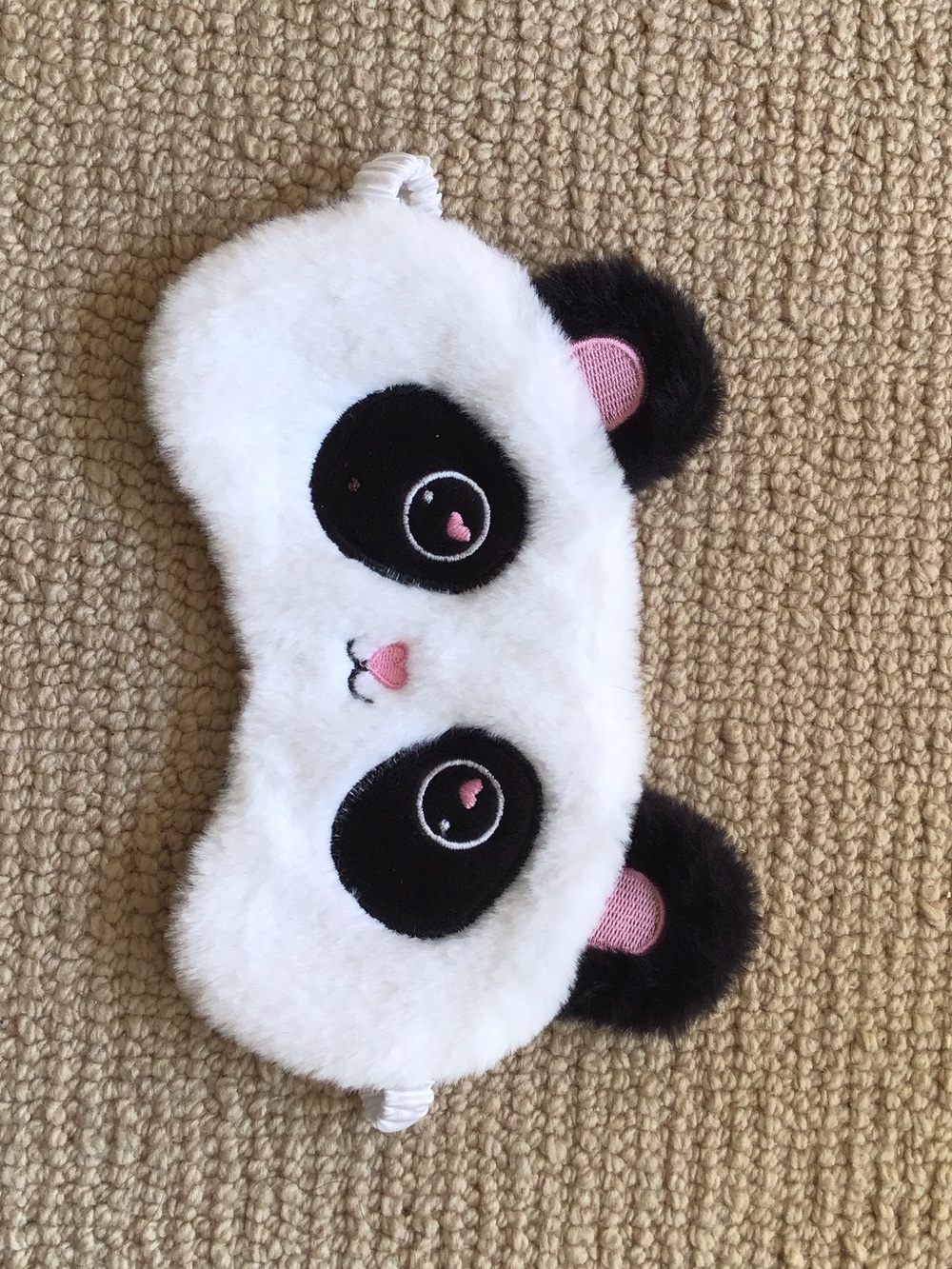Plush Panda Eye Mask – White, Black & Pink